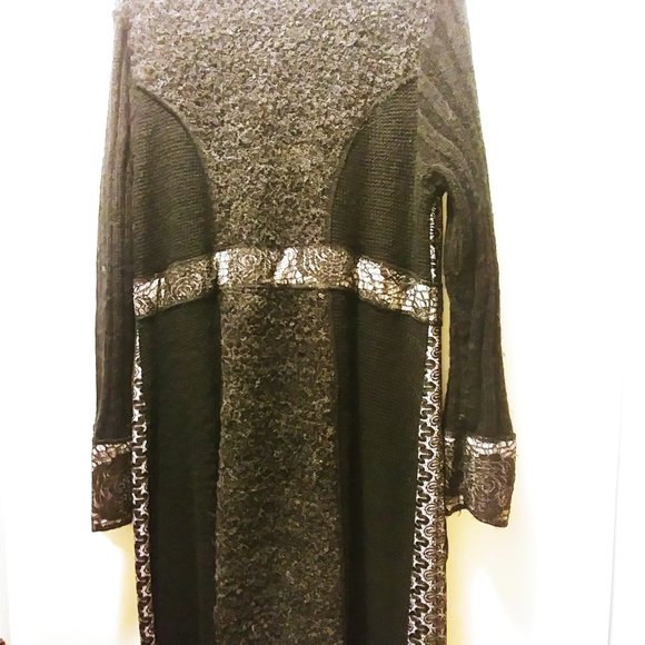 Unique Multitextured Long Black Cardigan - Picture 6 of 10